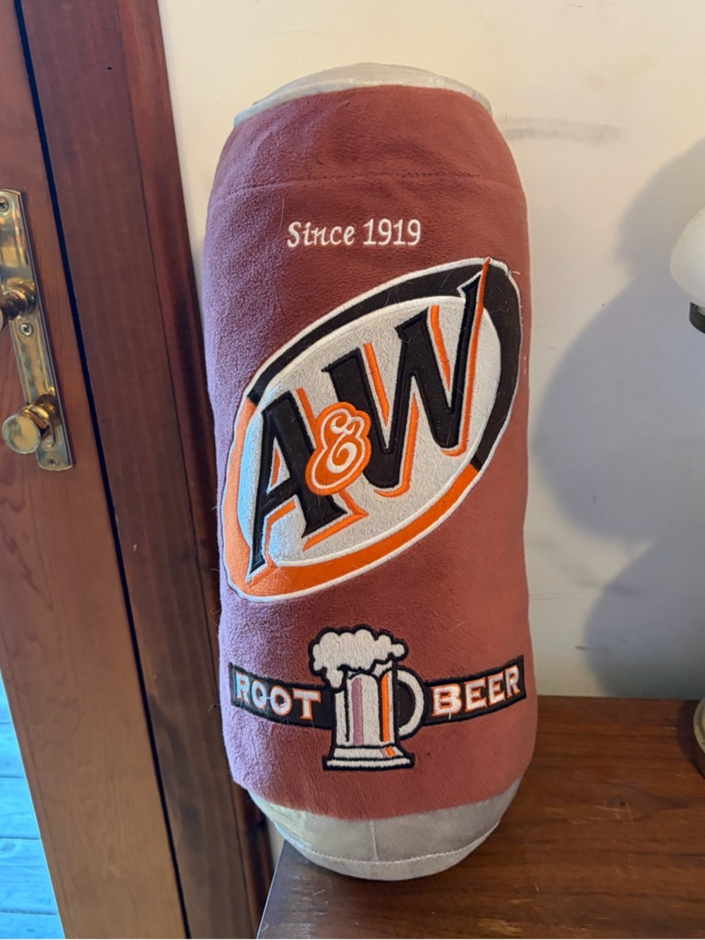 RARE Vintage A&W Root Beer Can Novelty Kitschy Retro Home Decor Stuffed Pillow